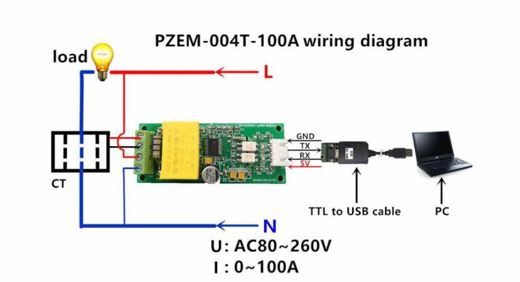 ماژول پاورمتر تک فاز 100A مدل PZEM-004T-100A